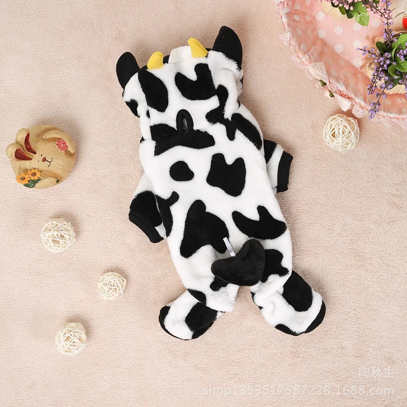 Cow Dog Costume Funny Halloween Dog Costume, Winter Warm Outfits for Small Medium Dogs
