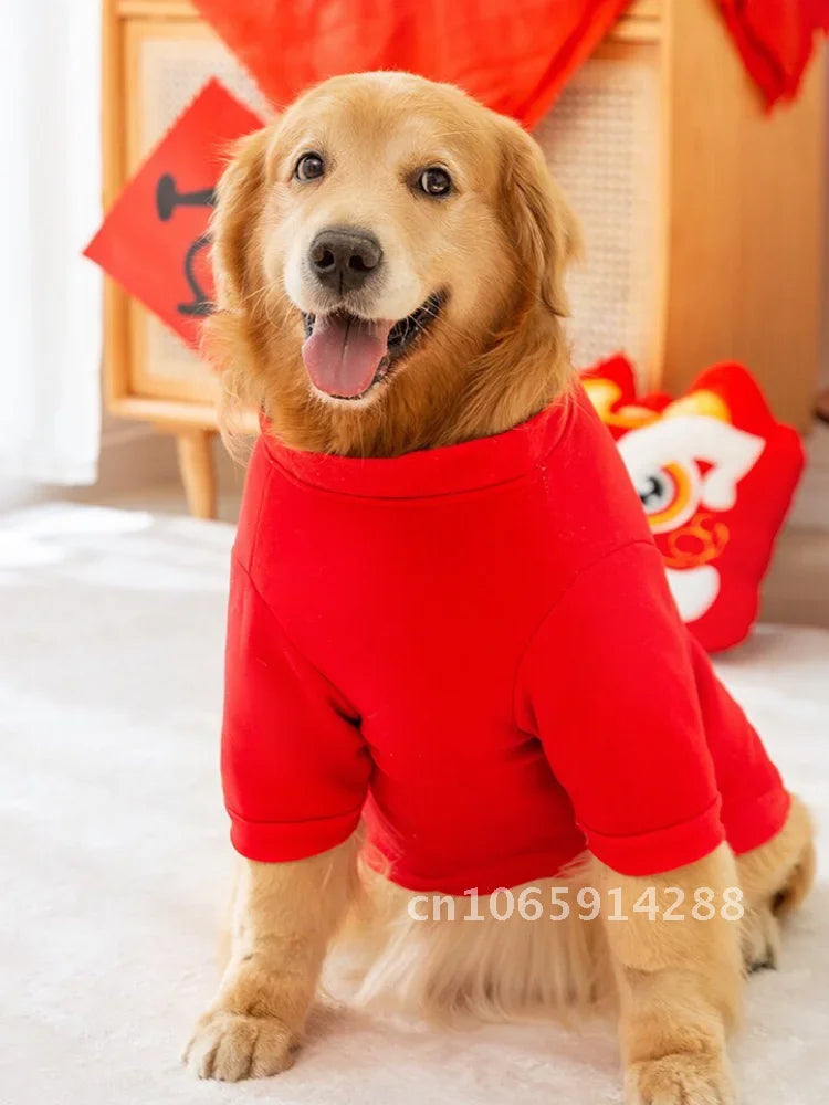 Winter Clothes For Large Medium Dogs Warm Red Hoodies Girl Sweatshirt Sweater New Polar T-shirt Eve Years Pets Outfit Fleece Boy