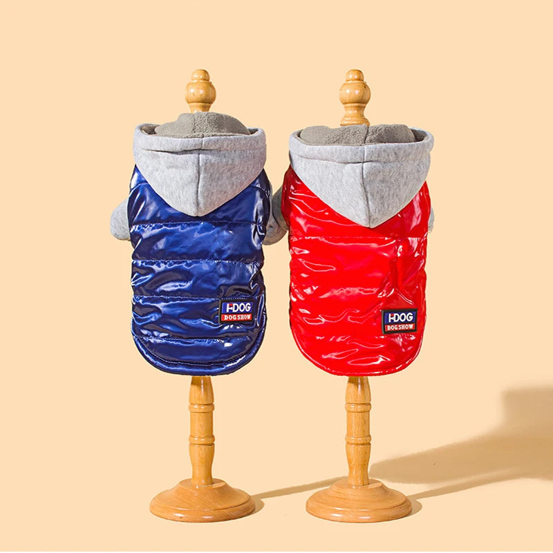 Pet cat and dog clothes, autumn and winter clothing, cold-proof and warm hooded two-legged hooded clothes, pet supplies