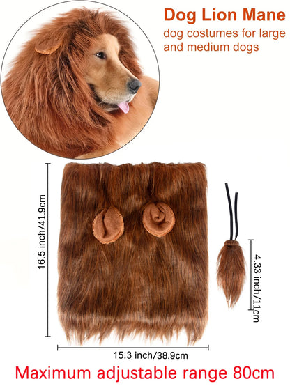 Lion Mane Dog Costume Lion Wig Halloween Costume with Ears and Tail Suitable for Medium to Large Dog Neck Circumference up to 80