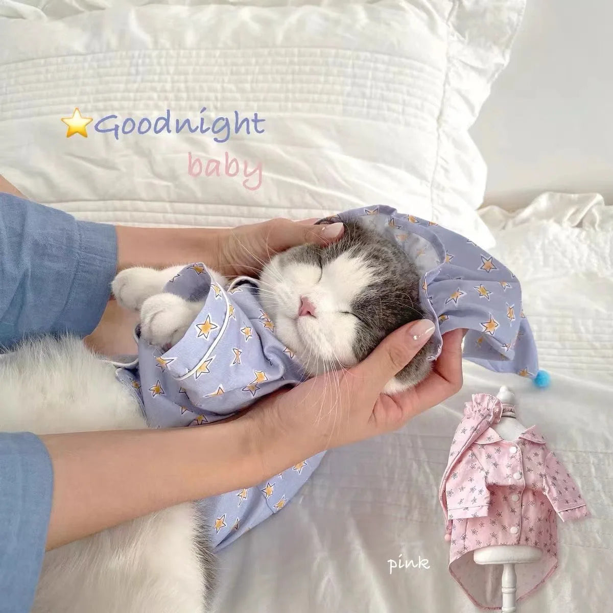 Dog Clothes Cat Stars Print Pajamas Puppy Comfortable Soft Shirt Cat Kawaii Outfits  Set Cute Shirt Pet Pajamas Costume With Hat