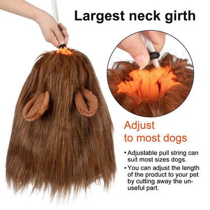 Lion Mane Dog Costume Lion Wig Halloween Costume with Ears and Tail Suitable for Medium to Large Dog Neck Circumference up to 80