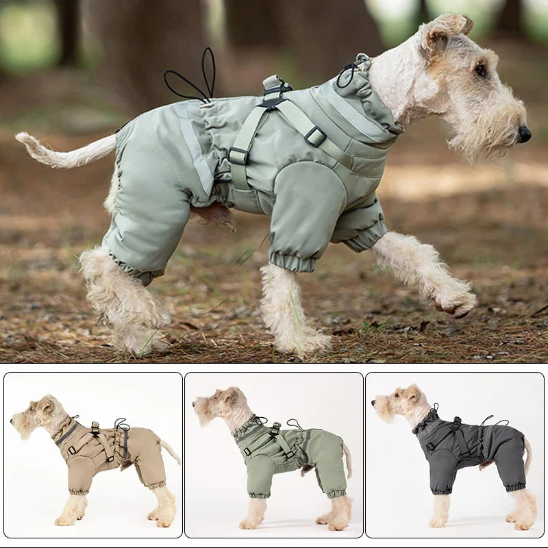 Dog Clothes Winter Warm Overalls Small Medium Dog Jumpsuit Cotton Jacket Thicken Padded Coat with Harness Adjustable Reflective