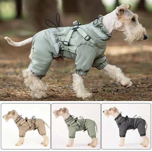 Dog Clothes Winter Warm Overalls Small Medium Dog Jumpsuit Cotton Jacket Thicken Padded Coat with Harness Adjustable Reflective