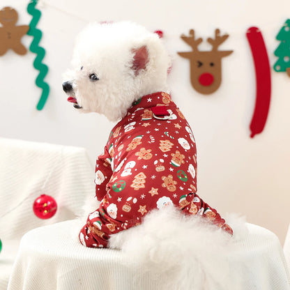 Pet Clothes for Dogs One-piece Clothes Cute Cartoon Pattern Home Clothes Red Christmas Clothes To Wear
