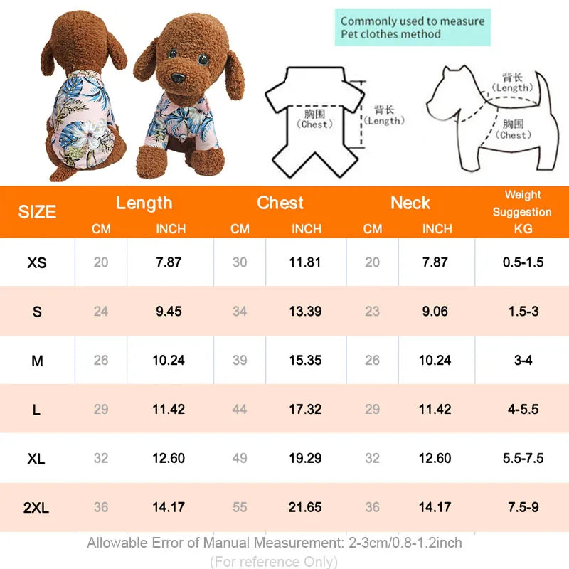 Hawaiian Style Puppy Clothes for Small Medium Dogs T-shirt Pet Clothing French Bulldog Vest Pets Outfits Chihuahua Costumes