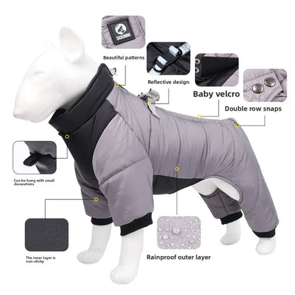 New dog four-legged clothes, warm winter clothes, windproof puppy pet cotton-padded clothes, thickened dog clothes