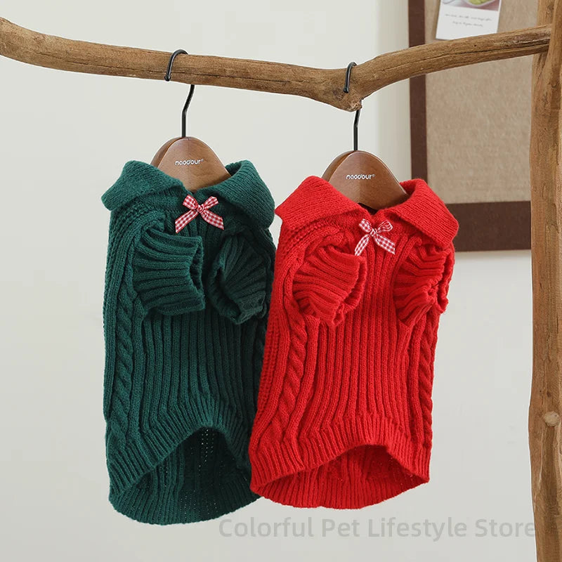 Luxury Pet Small Pet Dog Clothes Sweater Fashion Solid Fried Dough Twists Knitting Warm Comfort Clothing Sweater for Puppy