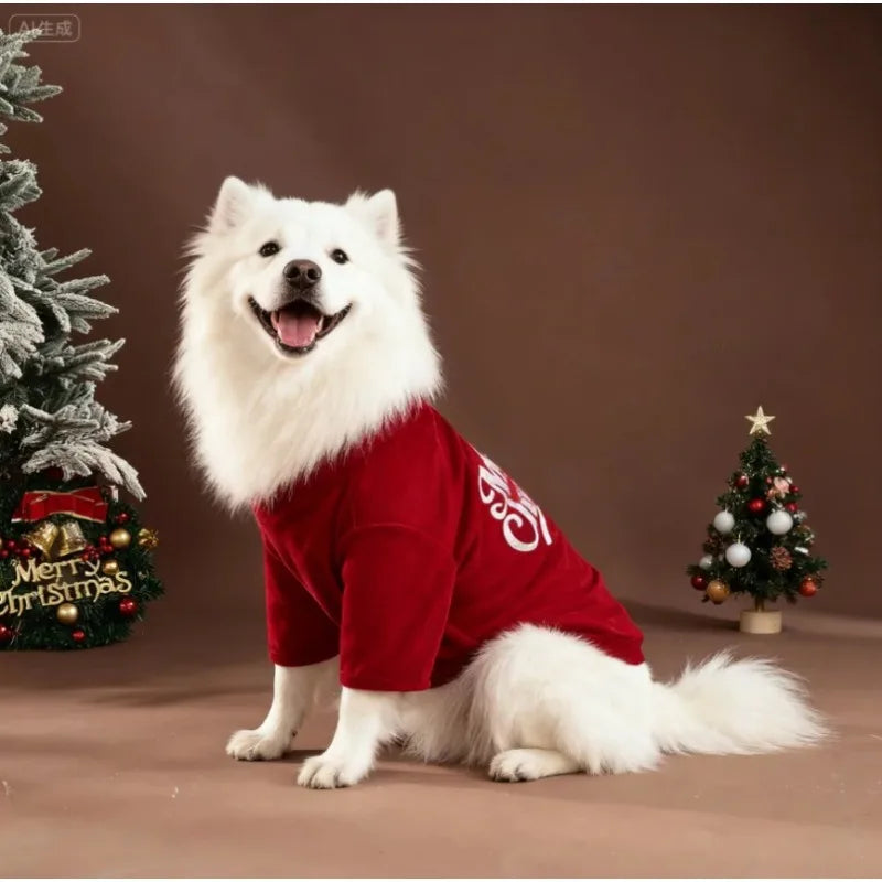 Pet Christmas Clothes Classic Merry Christmas Print Fall Winter Pet Clothing for Large Dogs Christmas Holiday Outfit Atmosphere