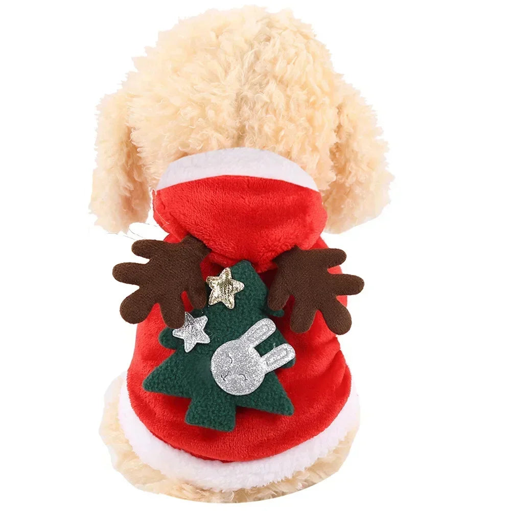 Christmas Pet Santa Costume Warm Flannel Hooded Jacket Winter Clothing For Small Dogs Cats Chihuahua Yorkshire Terrier Apparel