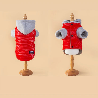Pet cat and dog clothes, autumn and winter clothing, cold-proof and warm hooded two-legged hooded clothes, pet supplies