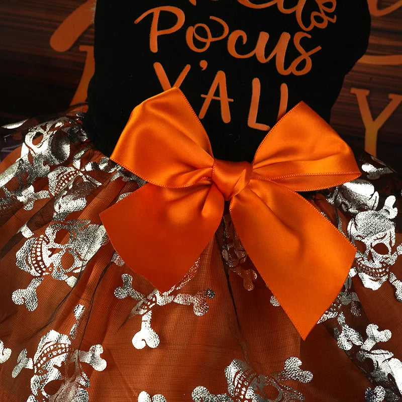 Comfortable Breathable Dog Costume for Halloween Pet Dog Fancy Dress Party Dress Up Print Shiny Cute Cat Bow Dress Puppy Clothes
