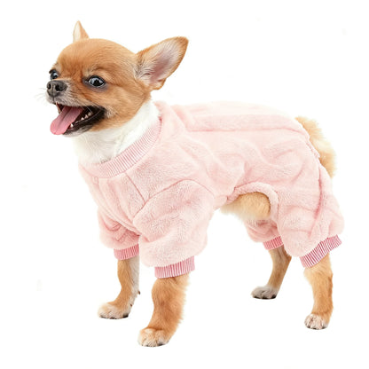 Dog Sweater Clothes Fleece Woolen Warm Sweat Shirt 4 Legs Jumpsuit Winter Pajamas Twist Print Sweater for Small Dog Medium Cat