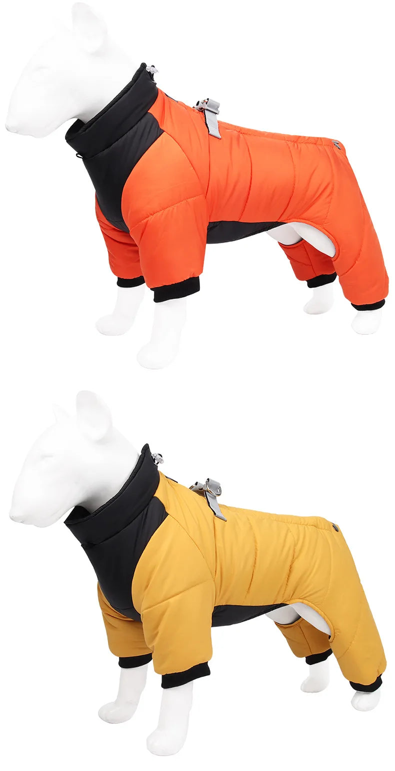 New dog four-legged clothes, warm winter clothes, windproof puppy pet cotton-padded clothes, thickened dog clothes