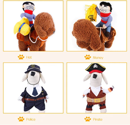 Dog fancy dress Horseback Riding Cosplay Costume Halloween Funny New Year's Dog Suit Soft Breathable Clothes Dogs Accessories
