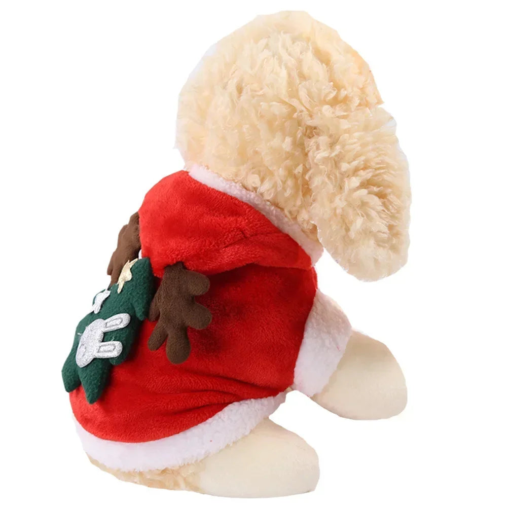 Christmas Pet Santa Costume Warm Flannel Hooded Jacket Winter Clothing For Small Dogs Cats Chihuahua Yorkshire Terrier Apparel