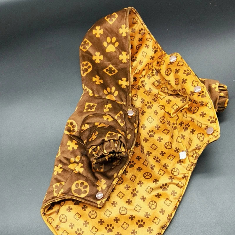 Winter Pet Clothes Warm Cotton Clothing For Puppies Small Medium Fat Dogs Coats Dog Paw Prints Double-Sided Wearable Pet Jackets