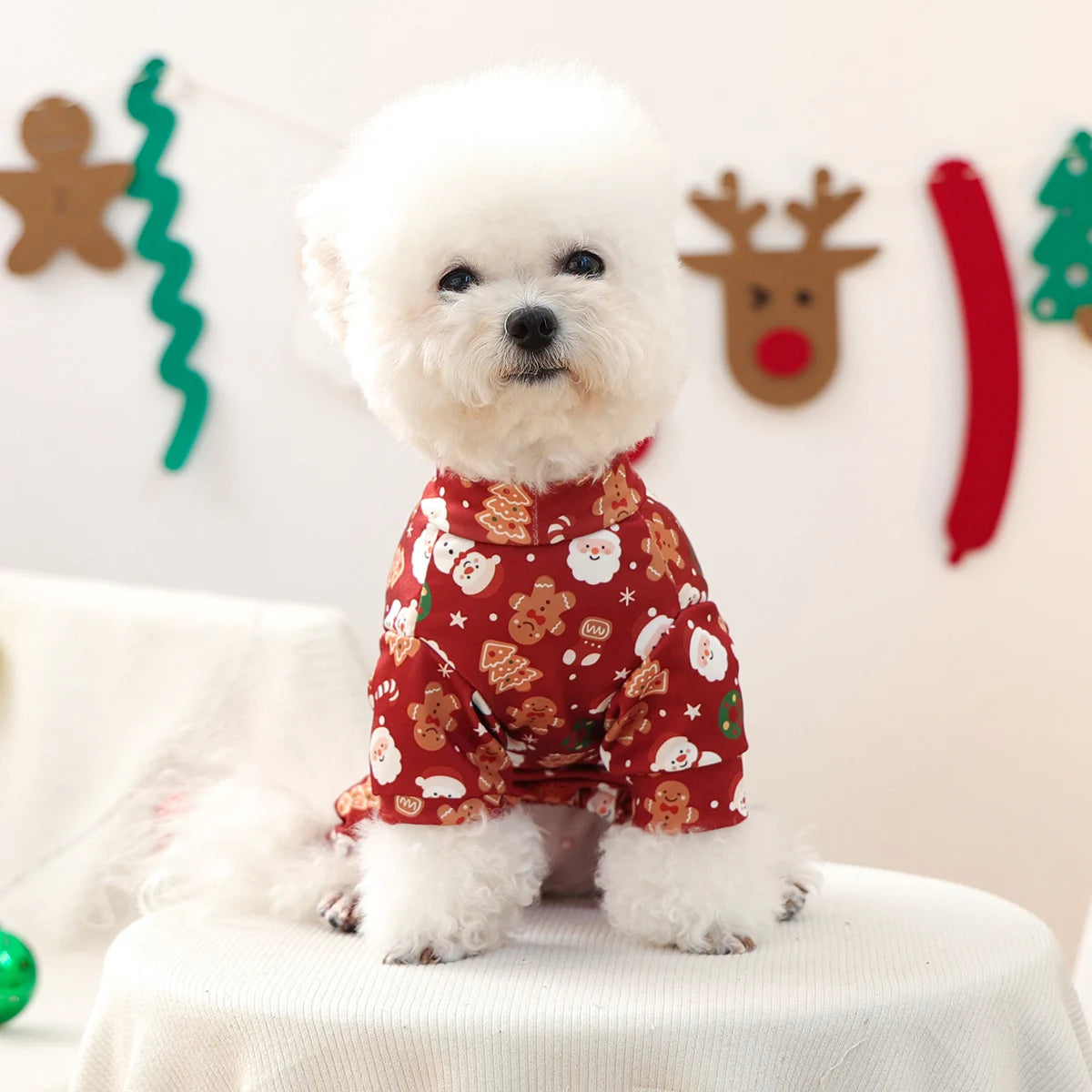 Pet Clothes for Dogs One-piece Clothes Cute Cartoon Pattern Home Clothes Red Christmas Clothes To Wear