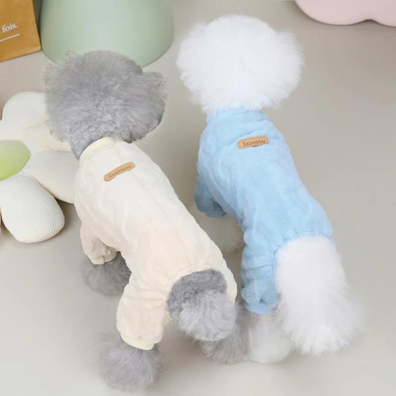 Dog Sweater Clothes Fleece Woolen Warm Sweat Shirt 4 Legs Jumpsuit Winter Pajamas Twist Print Sweater for Small Dog Medium Cat