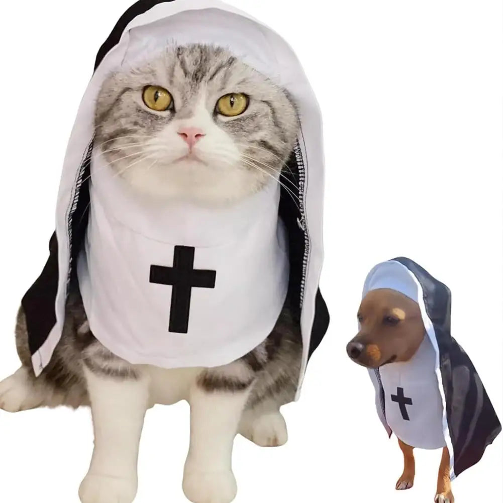 Pet Cat Halloween Costumes Nun Cloak For Small Pet Cosplay Dress Kawaii Pet Clothes Cat Kitten Puppy Funny Accessoties Gift F8S2