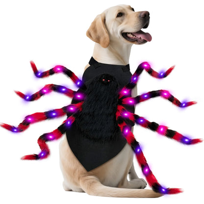 Dog Halloween Costume Large Breed,Dog Spider Costume with 64 LED,Funny Halloween Dogs Costumes for Halloween Party Cosplay (Red)