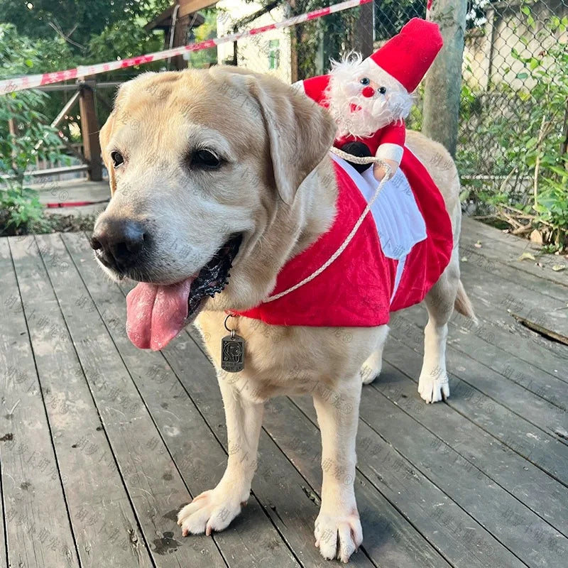 NONOR Dog Cat Christmas Costume Santa Claus Riding Pet Cosplay Clothes Christmas Party Design Spoof Clothes for Big Small Dog