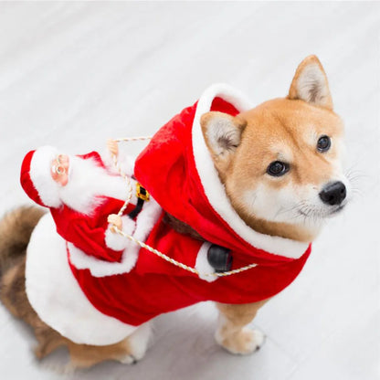 Christmas Pet Clothes Santa Sitting on Back Winter Dog Costume Cosplay Outfit for Small Medium Large Dogs Cats Party Dressing up