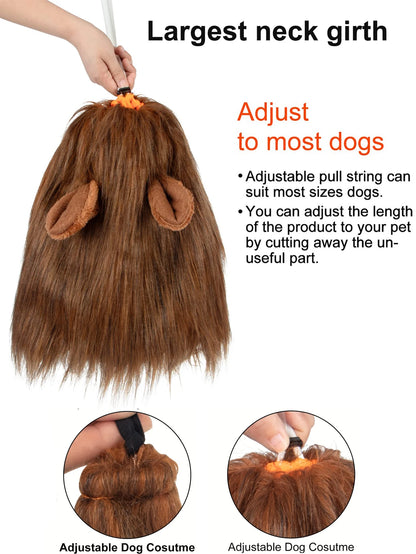 Lion Mane Dog Costume Lion Wig Halloween Costume with Ears and Tail Suitable for Medium to Large Dog Neck Circumference up to 80