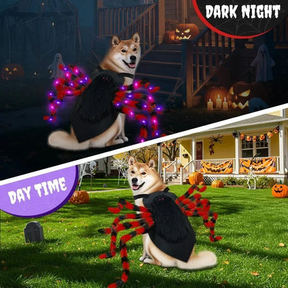 Large Dog Halloween Costume Spider Costume with LED Purple Lights Funny for Dogs Pets Clothes Puppy Outfits Cosplay Party Decor