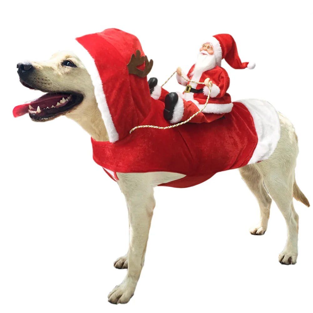 Christmas Pet Clothes Santa Sitting on Back Winter Dog Costume Cosplay Outfit for Small Medium Large Dogs Cats Party Dressing up