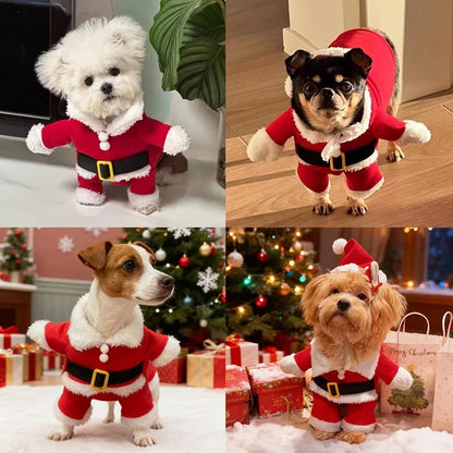Christmas Pet Dog Cat Costumes Funny Santa Claus Costume For Dogs Cats Winter Warm Dog Clothes Chihuahua Pug Yorkshire Clothing