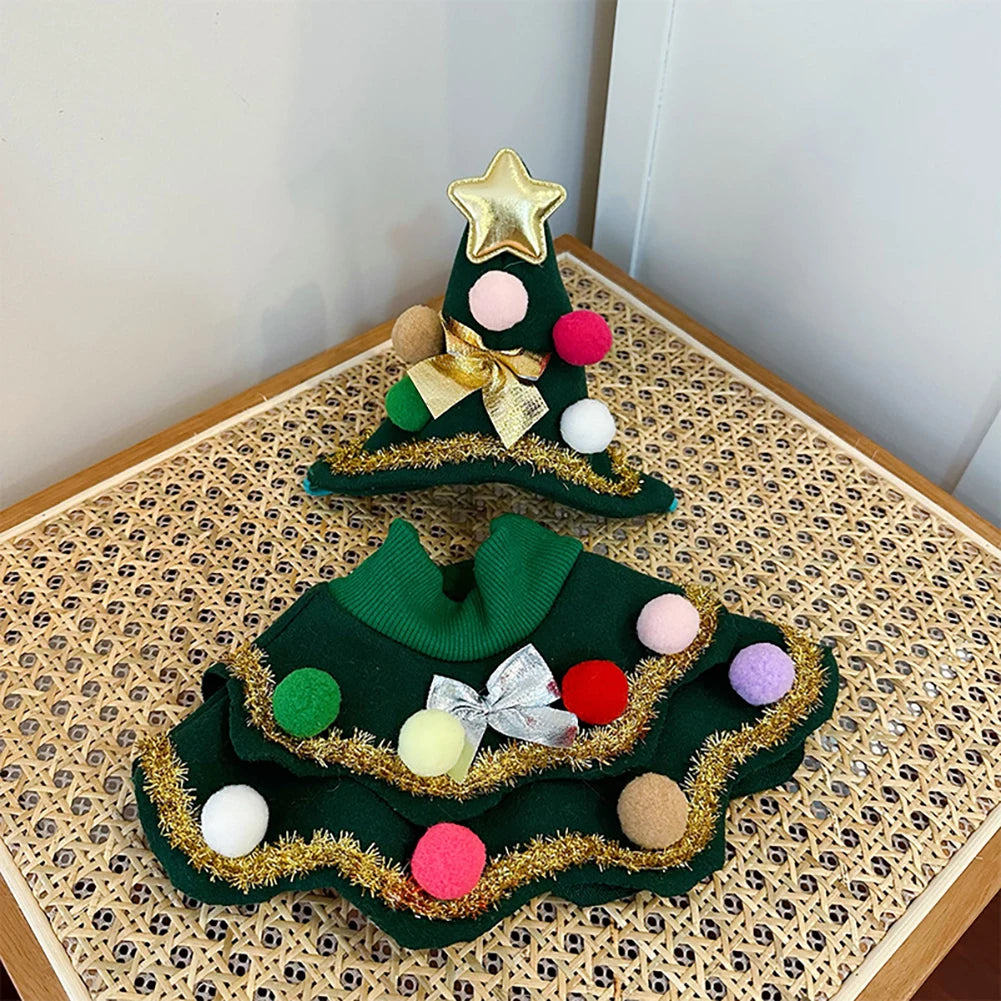 2025 Christmas Pet Clothes Christmas Tree Pet Cape Shawl Dog Transformed Into New Year Holiday Gifts New Puppy Cosplay Clothes