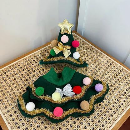 2025 Christmas Pet Clothes Christmas Tree Pet Cape Shawl Dog Transformed Into New Year Holiday Gifts New Puppy Cosplay Clothes