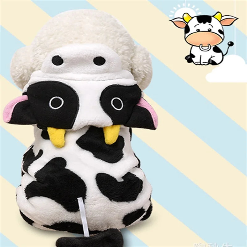 Cow Dog Costume Funny Halloween Dog Costume, Winter Warm Outfits for Small Medium Dogs