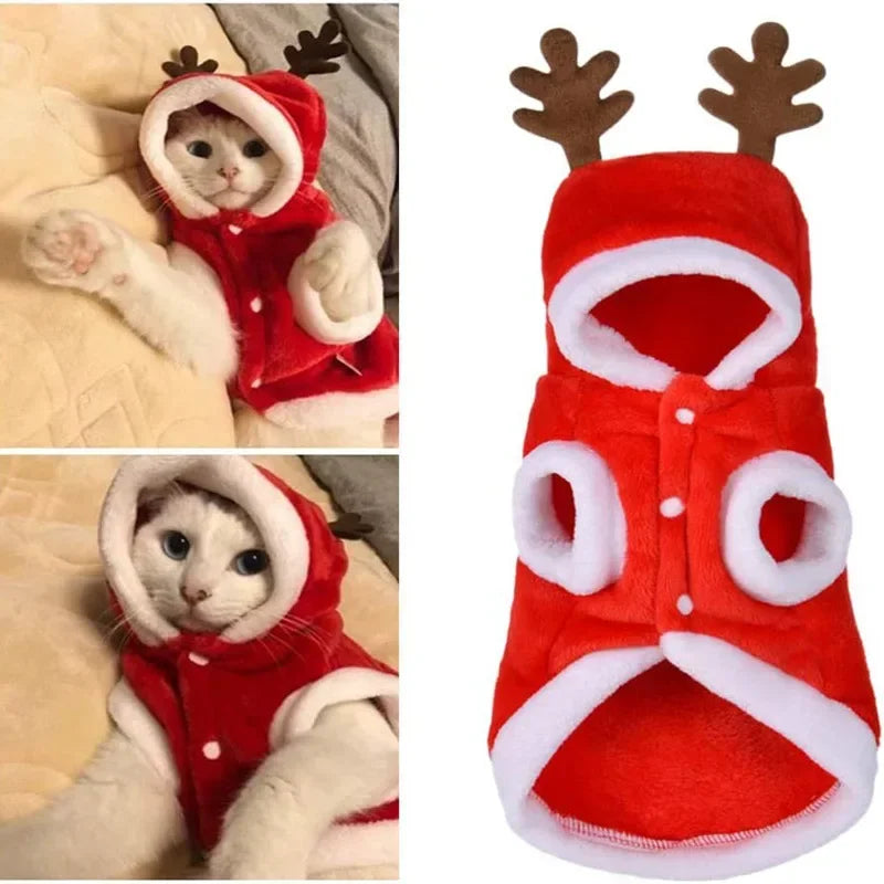 Christmas Pet Santa Costume Warm Flannel Hooded Jacket Winter Clothing For Small Dogs Cats Chihuahua Yorkshire Terrier Apparel