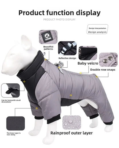 New dog four-legged clothes, warm winter clothes, windproof puppy pet cotton-padded clothes, thickened dog clothes