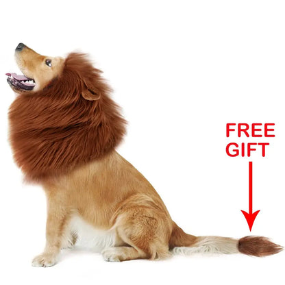 Lion Mane Dog Costume Lion Wig Halloween Costume with Ears and Tail Suitable for Medium to Large Dog Neck Circumference up to 80