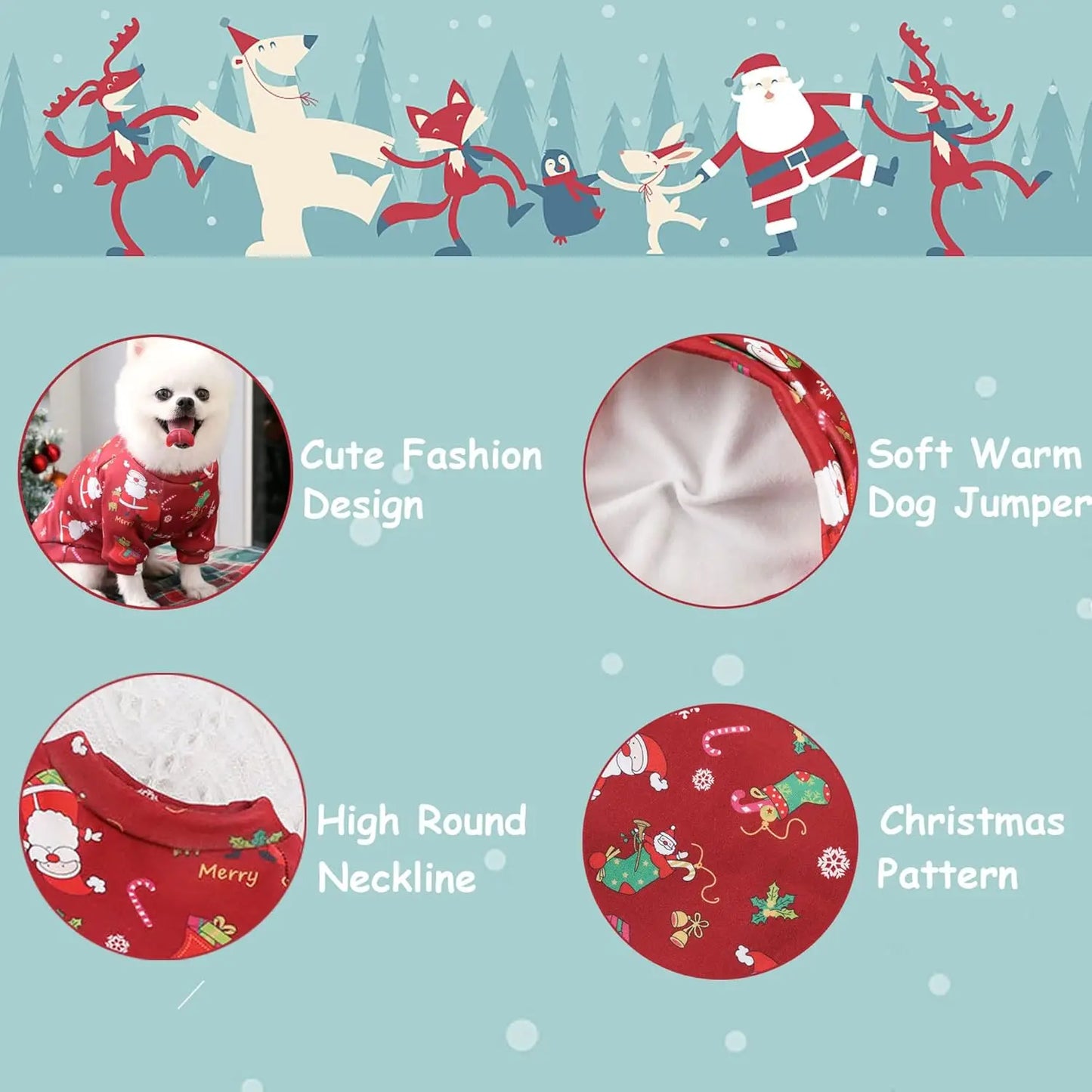 Large Dog Hoodies Christmas Sweater- Winter Warm Fleece Lined Pet Clothes Xmas Puppy Holiday for Medium Large Dogs