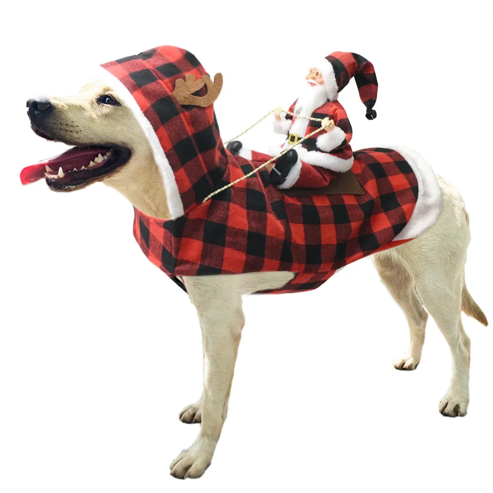 Christmas Pet Clothes Santa Sitting on Back Winter Dog Costume Cosplay Outfit for Small Medium Large Dogs Cats Party Dressing up