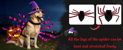 Dog Halloween Costume Large Breed,Dog Spider Costume with 64 LED,Funny Halloween Dogs Costumes for Halloween Party Cosplay (Red)