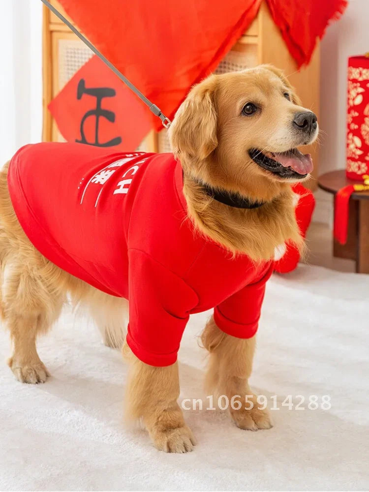Winter Clothes For Large Medium Dogs Warm Red Hoodies Girl Sweatshirt Sweater New Polar T-shirt Eve Years Pets Outfit Fleece Boy