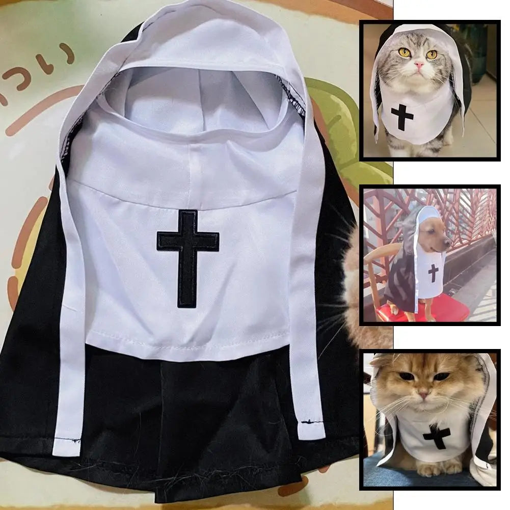 Pet Cat Halloween Costumes Nun Cloak For Small Pet Cosplay Dress Kawaii Pet Clothes Cat Kitten Puppy Funny Accessoties Gift F8S2