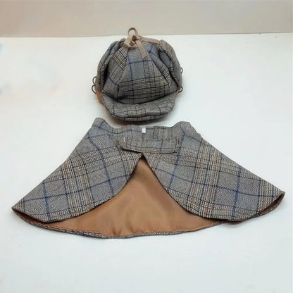 Funny Pet Detective Costume Set Sleeveless Handsome Pet Sherlock Holmes Cloak Charming Cool Dog Halloween Costume Small Animal