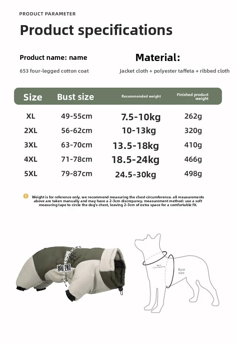 2025 New Winter style dog clothes outdoor large  four-legged clothes big windbreaker cold-proof warm fashion pet clothing