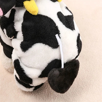 Cow Dog Costume Funny Halloween Dog Costume, Winter Warm Outfits for Small Medium Dogs