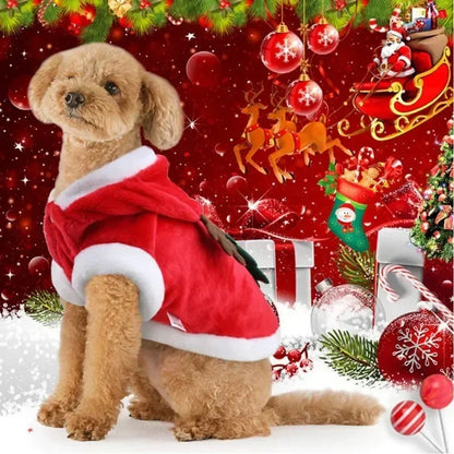 Christmas Pet Santa Costume Warm Flannel Hooded Jacket Winter Clothing For Small Dogs Cats Chihuahua Yorkshire Terrier Apparel
