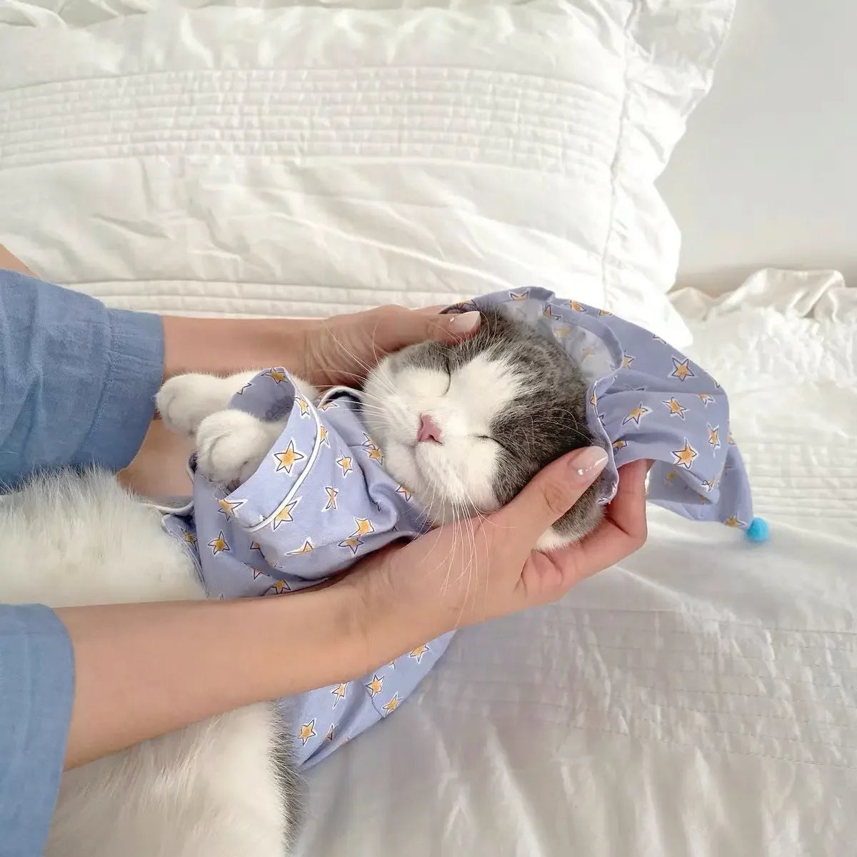 Dog Clothes Cat Stars Print Pajamas Puppy Comfortable Soft Shirt Cat Kawaii Outfits  Set Cute Shirt Pet Pajamas Costume With Hat