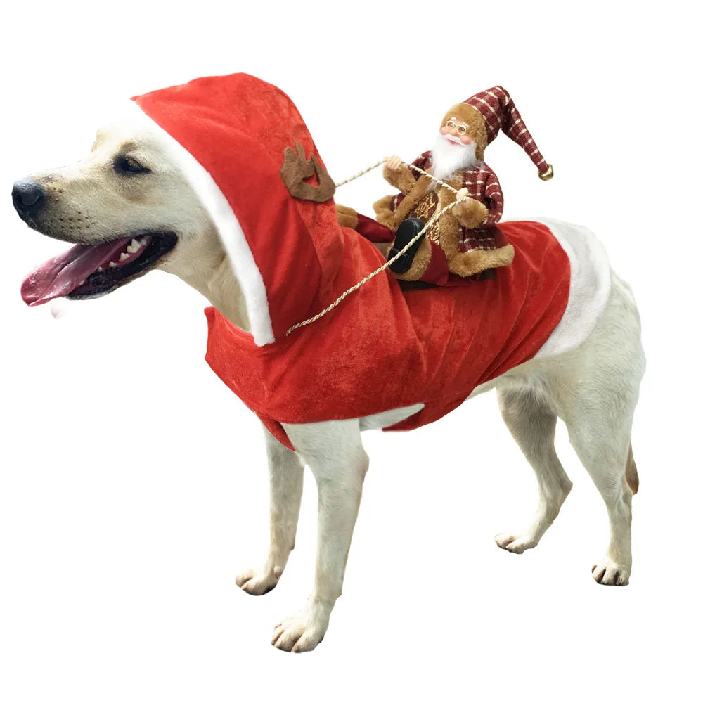 Christmas Pet Clothes Santa Sitting on Back Winter Dog Costume Cosplay Outfit for Small Medium Large Dogs Cats Party Dressing up