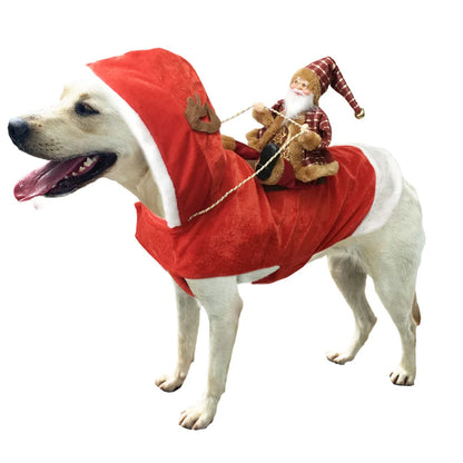 Christmas Pet Clothes Santa Sitting on Back Winter Dog Costume Cosplay Outfit for Small Medium Large Dogs Cats Party Dressing up