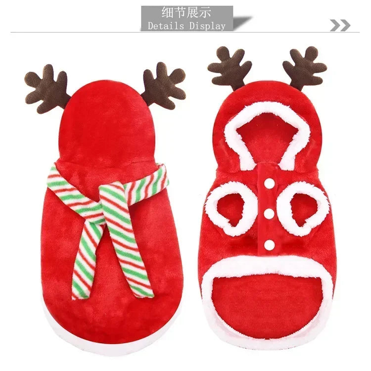 Christmas Pet Santa Costume Warm Flannel Hooded Jacket Winter Clothing For Small Dogs Cats Chihuahua Yorkshire Terrier Apparel